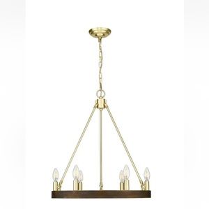 OVE Decors Kevan 6-Light Wood and Brass Chandelier
